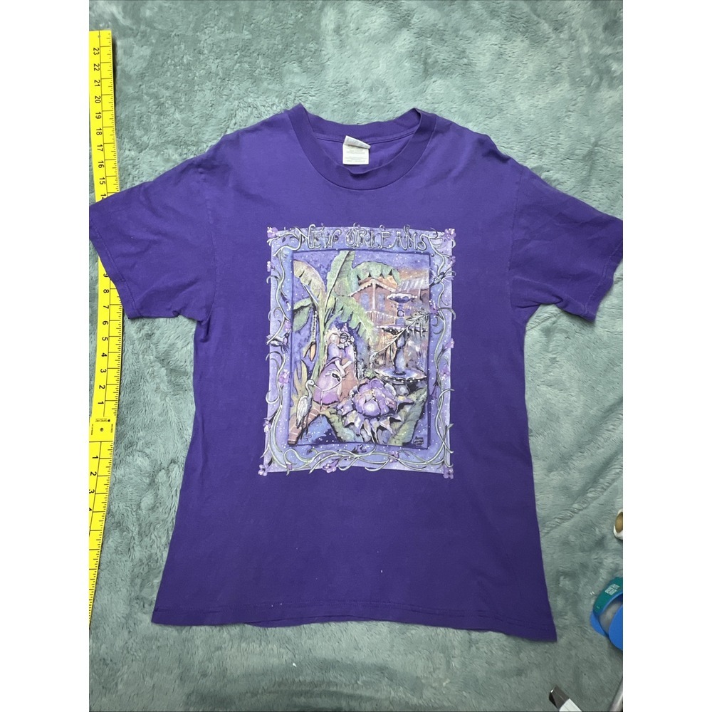 Vtg Haynes Beefy T Shirt New Orleans Hand Painted Contemporary Art Women's L